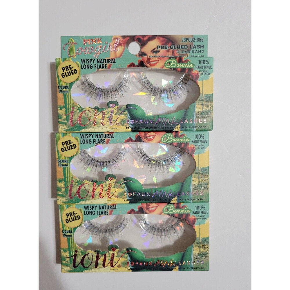 Ioni Pink Cowgirl Bonnie Wispy Natural Long Flare Lashes Bundle Pack Of 3